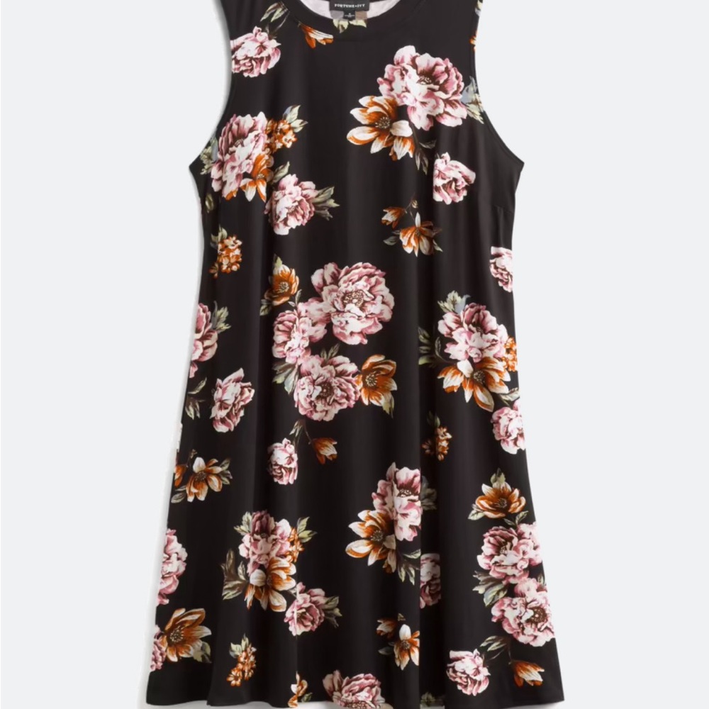 Fortune+Ivy Charming Floral Swing Dress - Black and Pink 2x
